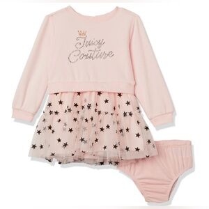 2pc Juice Couture pink long sleeve dress w/ star print tutu skirt/Size: 18months